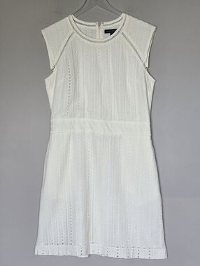 Banana Republic Cream White Sleeveless Eyelet Lace Resort LWD Vacation Dress 12